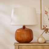 Tongham Saffron Yellow Ceramic Table Lamp & Coningsby Snow White Cotton Lampshade - 40cm