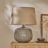 Tongham Dark Grey Ceramic Table Lamp & Coningsby Taupe Cotton Lampshade - 40cm - Laura James 
