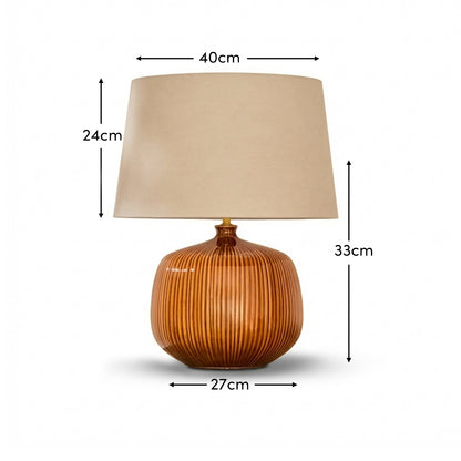 Tongham 31cm Ceramic Lamp Base - Saffron Yellow & Coningsby 40cm Cotton Lamp Shade - Taupe - Laura James
