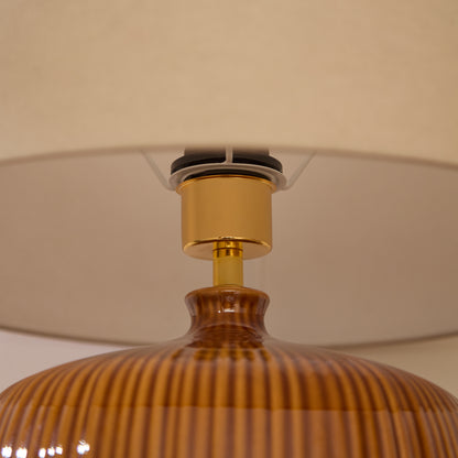 Tongham 31cm Ceramic Lamp Base - Saffron Yellow & Coningsby 40cm Cotton Lamp Shade - Taupe - Laura James