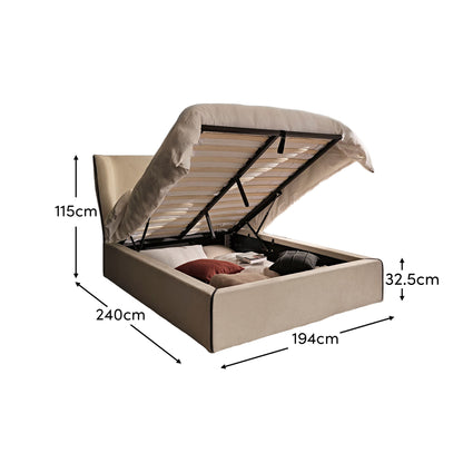 Torin King Ottoman Bed - Ivory with Jet Black Piping - Laura James 