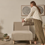 Una Single Sofa Bed -  Soft Beige with Pale Oak Legs - Laura James 
