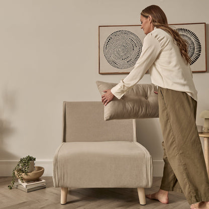 Una Single Sofa Bed -  Soft Beige with Pale Oak Legs - Laura James 
