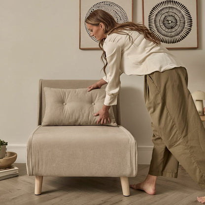 Una Single Sofa Bed -  Soft Beige with Pale Oak Legs - Laura James 