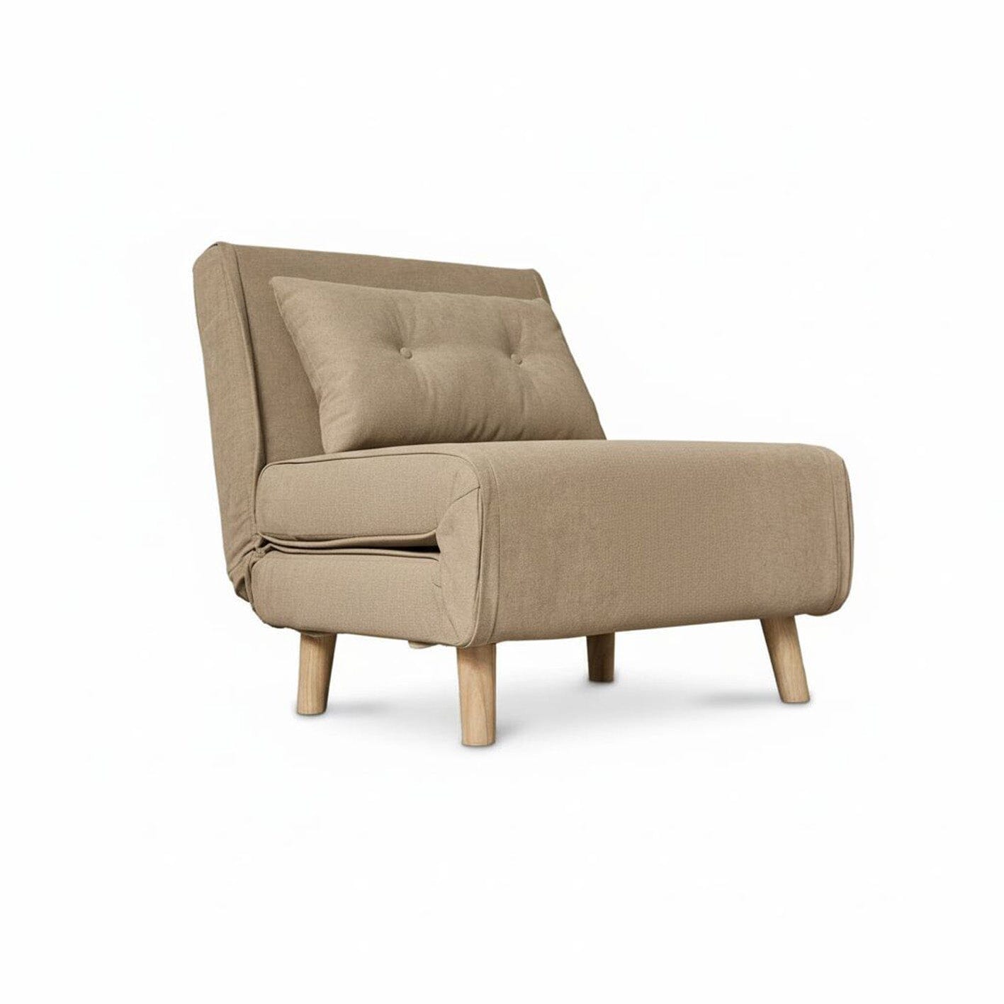 Una Single Sofa Bed -  Soft Beige with Pale Oak Legs - Laura James 