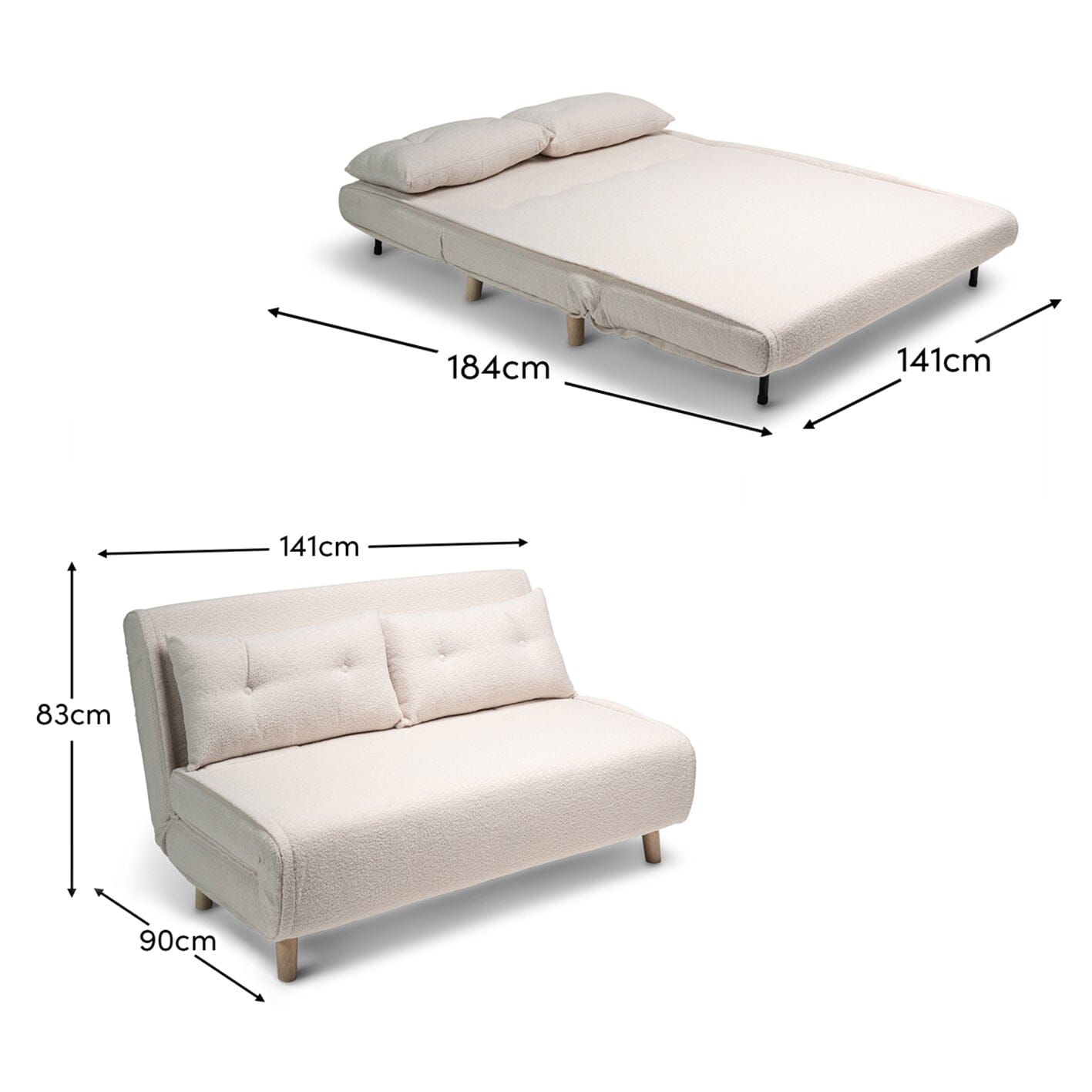 Una Double Teddy Sprung Sofa Bed - Warm White - Laura James