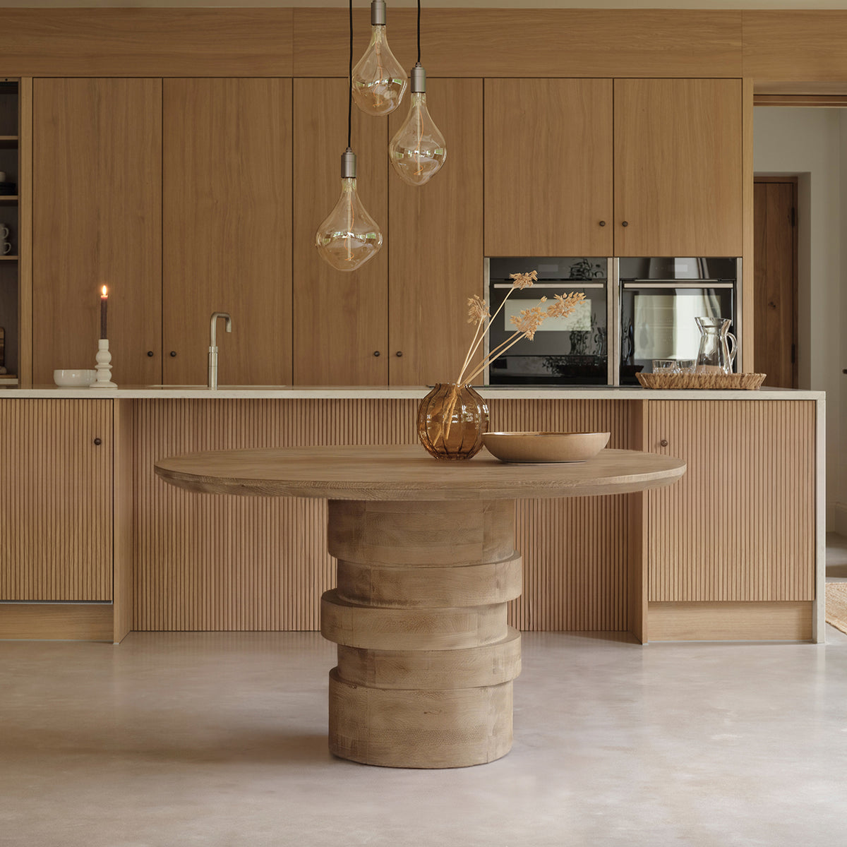 Adam 135cm Almond Brown Round Dining Table - Laura James 