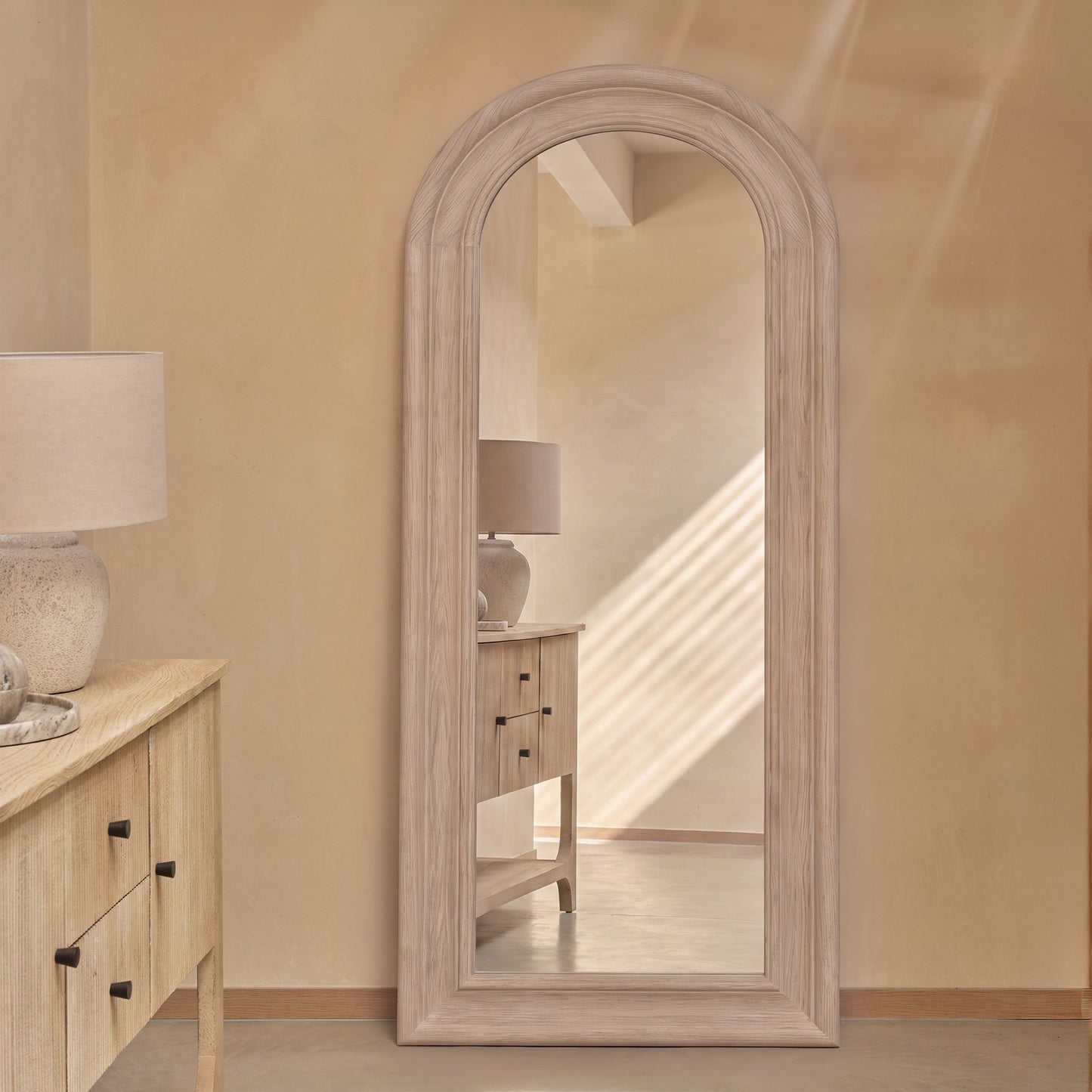 Langton 180x90cm Wooden Arch Floor Mirror - Whitewash - Laura James 