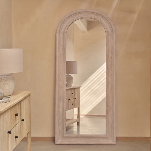 Langton 180x90cm Wooden Arch Floor Mirror - Whitewash - Laura James 