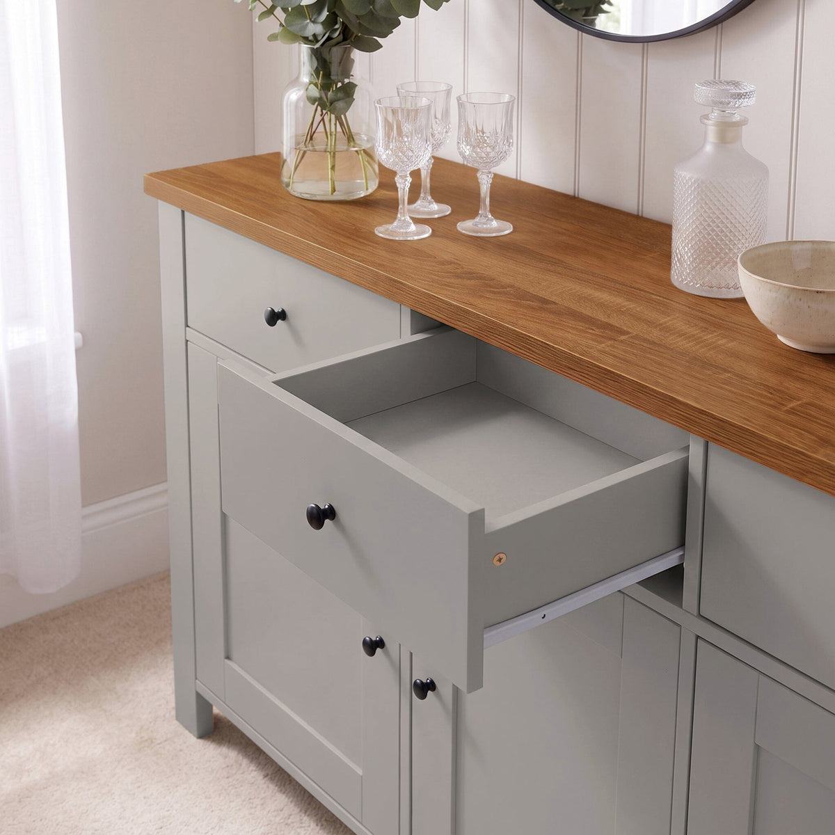 Bampton 3 Door Sideboard - Stone Grey - Laura James 