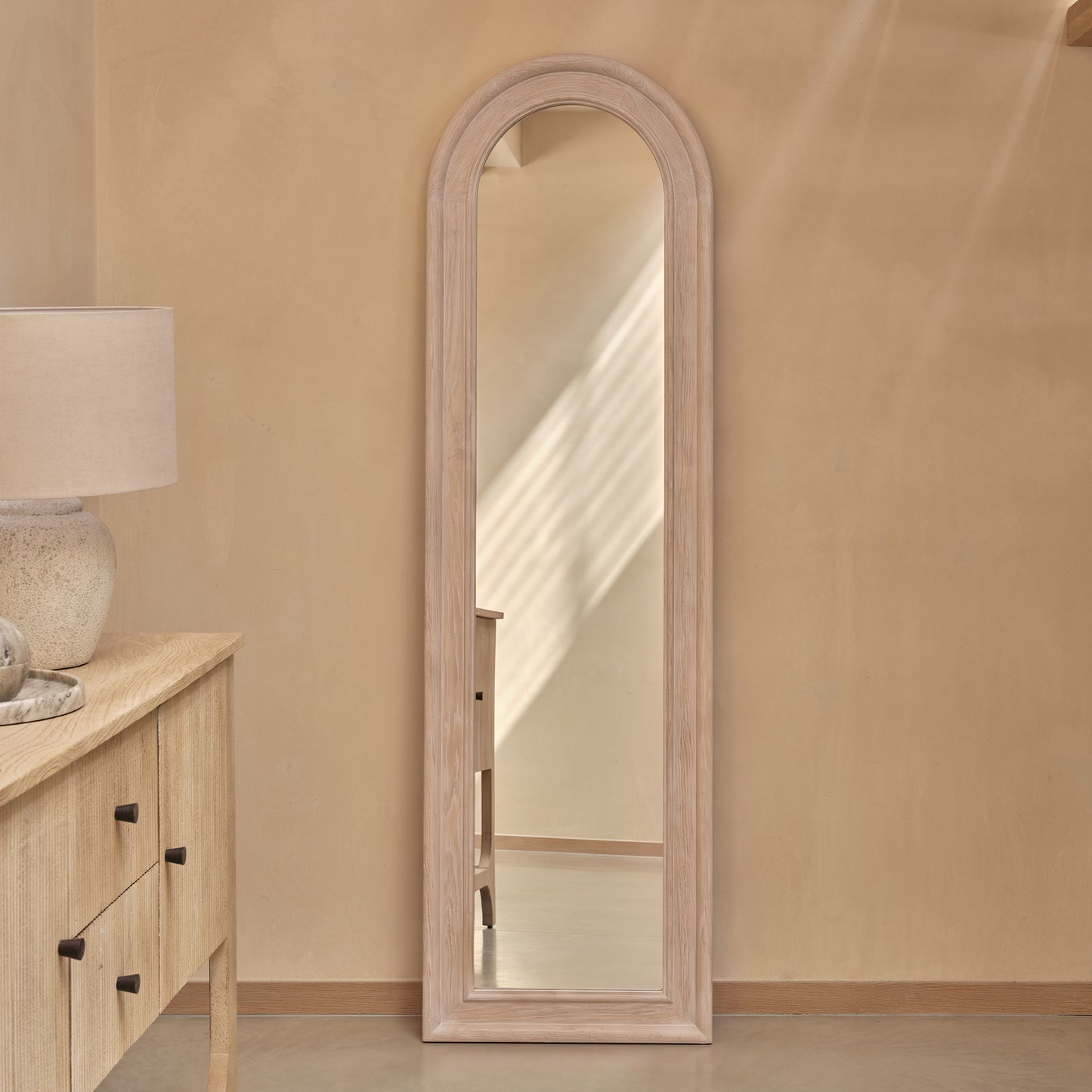 Langton 170x50cm Wooden Arch Floor Mirror - Whitewash - Laura James 