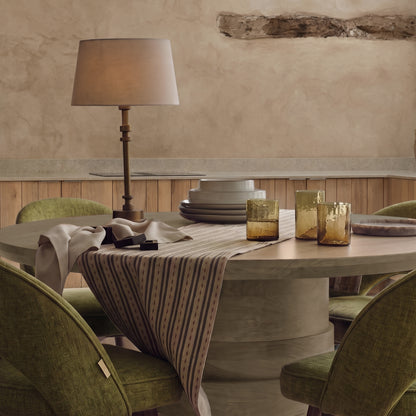Adam 135cm Almond Brown Round Dining Table Set - 4 Seater - Marilyn Moss Green Dining Chairs - Almond Brown Legs - Laura James 