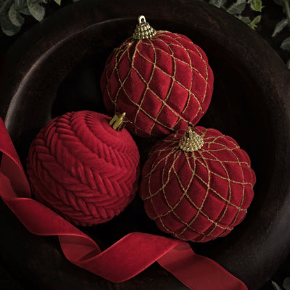 Valen 8cm Shatterproof Bauble - Christmas Red Flocked