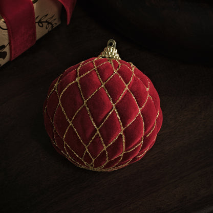 Valen 8cm Shatterproof Bauble - Christmas Red & Gold Flocked