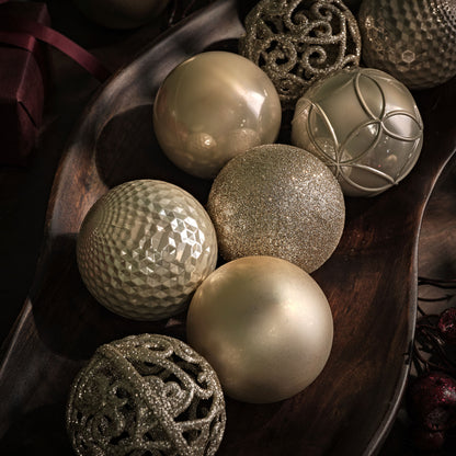Valen Shatterproof Mixed Baubles - Set of 37 - Pearl Gold