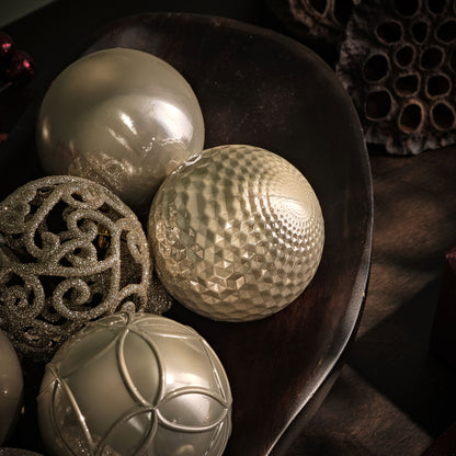 Valen Shatterproof Mixed Baubles - Set of 37 - Pearl Gold