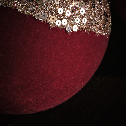Valen 10cm Shatterproof Bauble - Burgundy Red with Gold Sequins