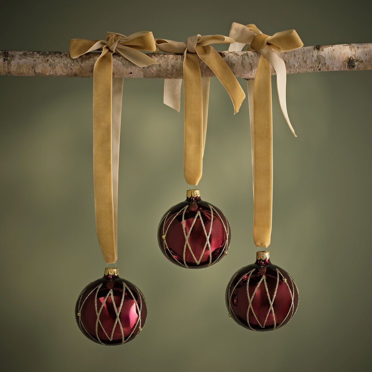 Varde 8cm Glass Round Baubles - Set of 6 - Burgundy Red