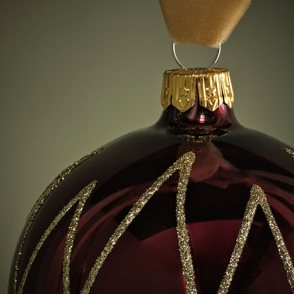Varde 8cm Glass Round Baubles - Set of 6 - Burgundy Red