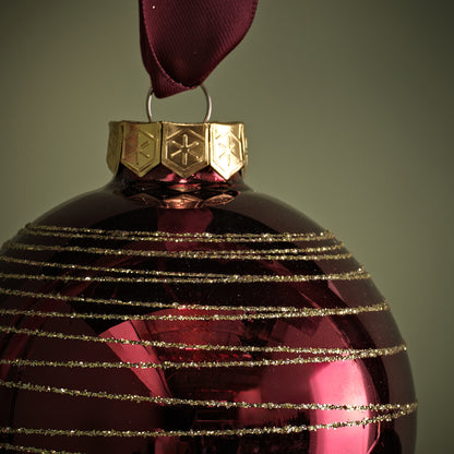 Varde 8cm Glass Round Baubles - Set of 3 - Burgundy Red Swirls