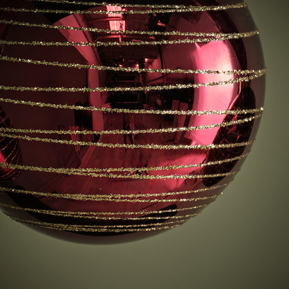 Varde 8cm Glass Round Baubles - Set of 3 - Burgundy Red Swirls
