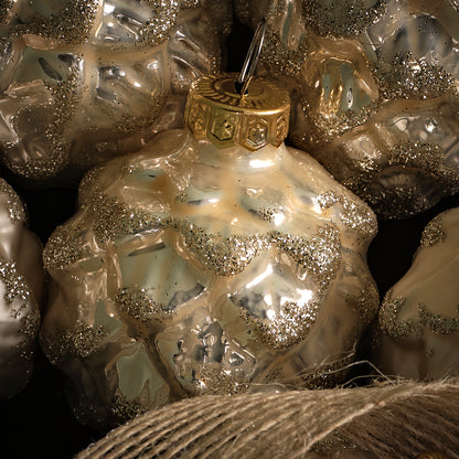 Varde 7cm Glass Pinecone Baubles - Set of 6 - Pearl Gold
