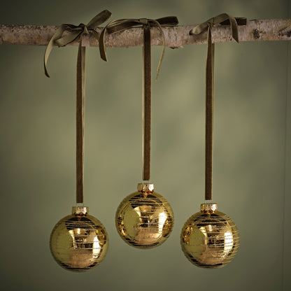 Varde 8cm Glass Round Baubles - Set of 3 - Gold Swirls