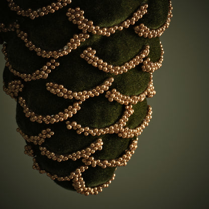 Varde 12.5cm Glass Pinecone Bauble - Olive Green Flocked - Laura James 