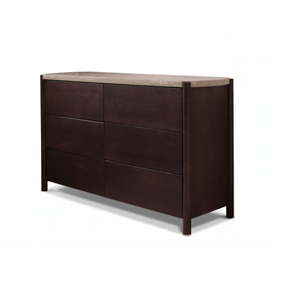 Viola 130cm 6 Drawer Chest of Drawers - Lady Grey Marble & Coffee Brown Mango Wood - Laura James 