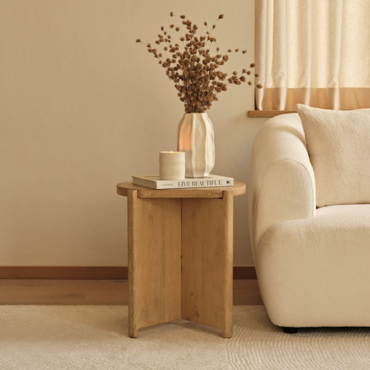 Viola Travertine Effect & Chalked Mango Wood Oval Side Table - Laura James 