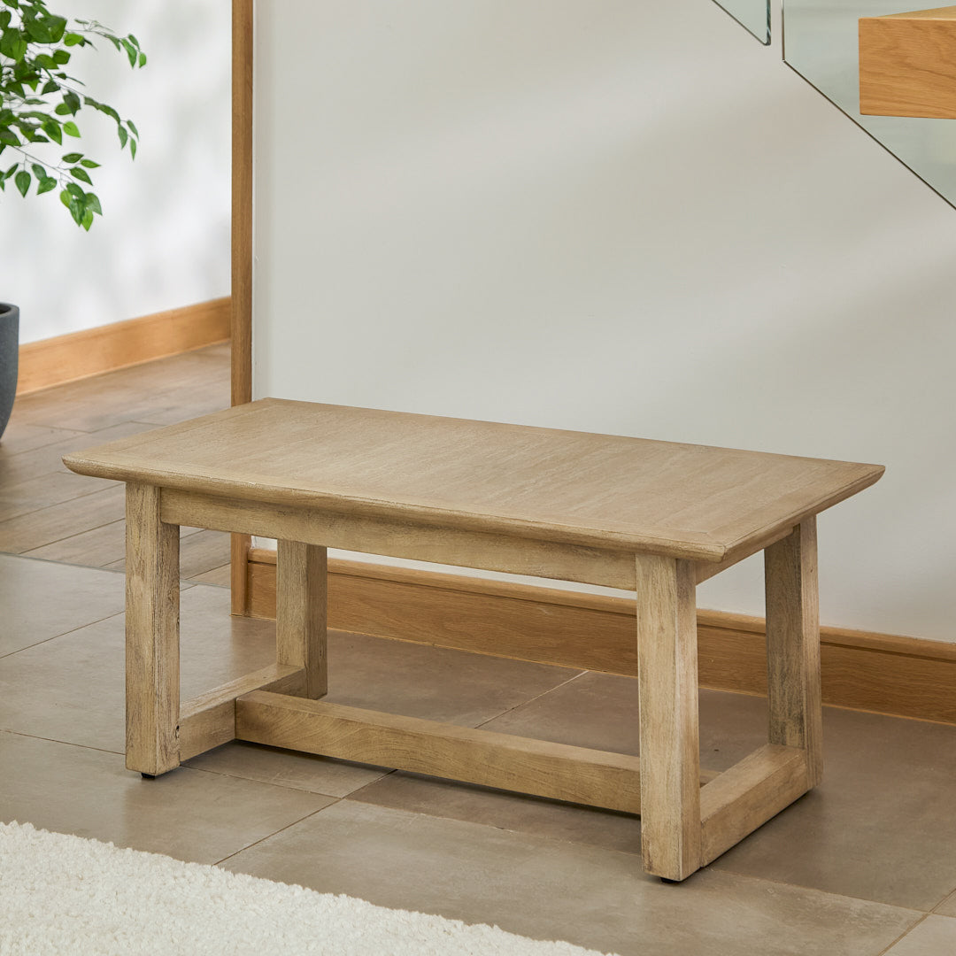 Valdis Mangowood & Travertine Rectangular Coffee Table - Laura James