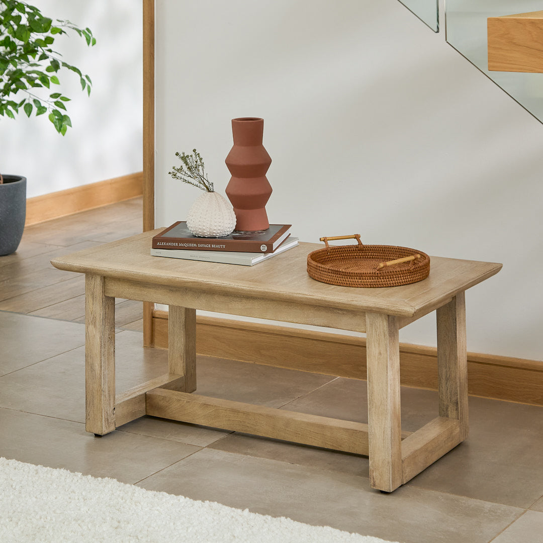 Valdis Mangowood & Travertine Rectangular Coffee Table - Laura James