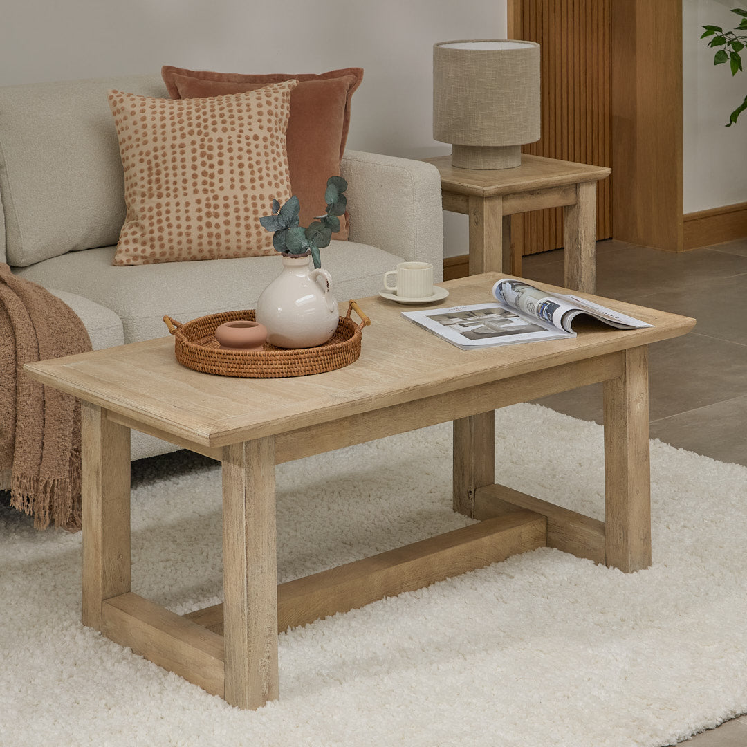 Valdis Mangowood & Travertine Rectangular Coffee Table - Laura James