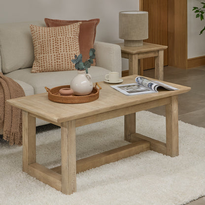 Valdis Mangowood & Travertine Rectangular Coffee Table - Laura James