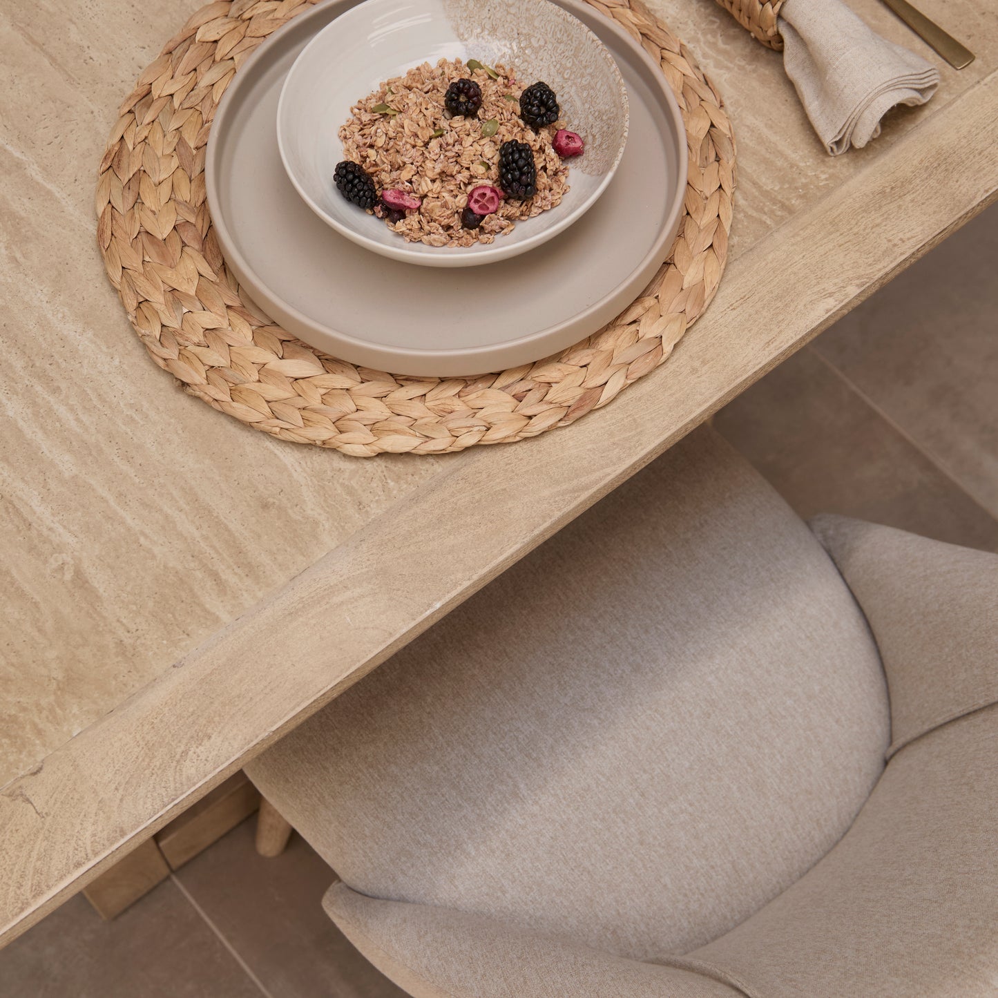 Valdis Mangowood & Travertine Dining Table - Laura James
