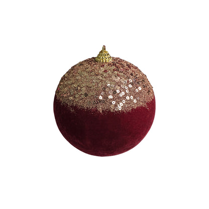 Valen 10cm Shatterproof Bauble - Burgundy Red with Gold Sequins
