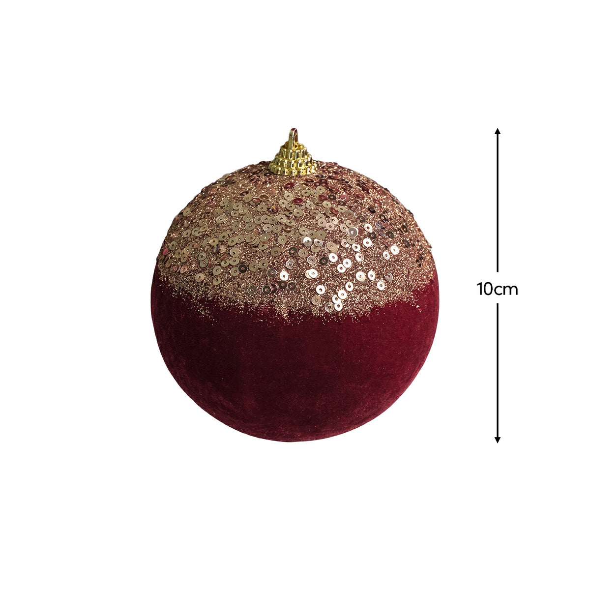 Valen 10cm Shatterproof Bauble - Burgundy Red with Gold Sequins