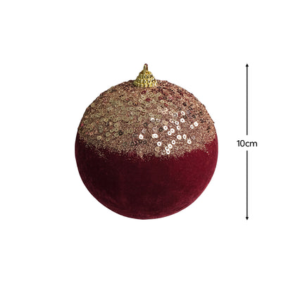 Valen 10cm Shatterproof Bauble - Burgundy Red with Gold Sequins