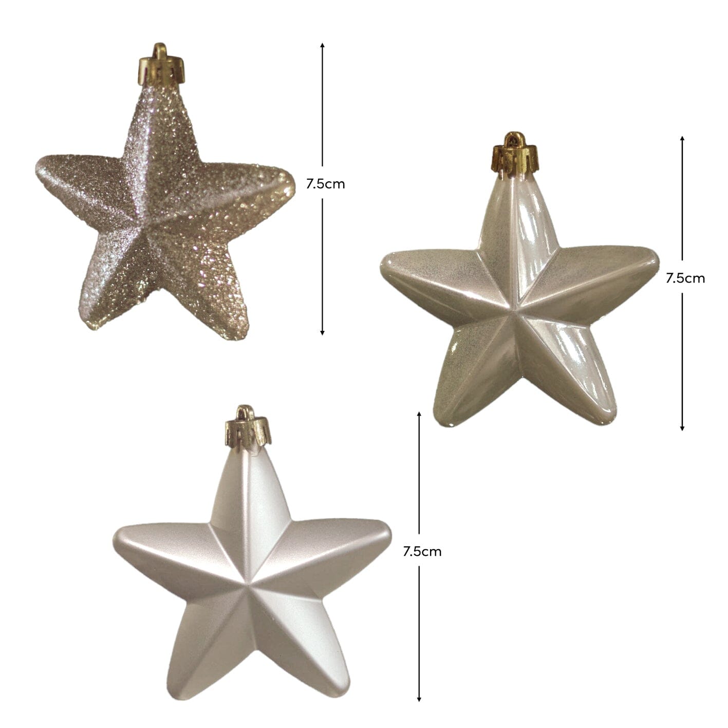 Valen Shatterproof 7.5cm Mixed Hanging Stars - Set of 6 - Pearl Gold - Laura James