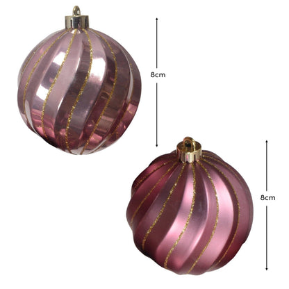 Valen Shatterproof 8cm Mixed Swirl Baubles - Set of 6 - Blush Pink - Laura James 
