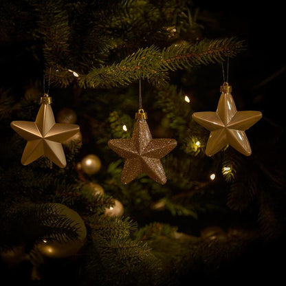 Valen Shatterproof 7.5cm Mixed Hanging Stars - Set of 6 - Pearl Gold - Laura James 