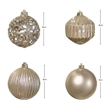 Valen Shatterproof 8cm Mixed Baubles - Set of 16 - Pearl Gold - Laura James