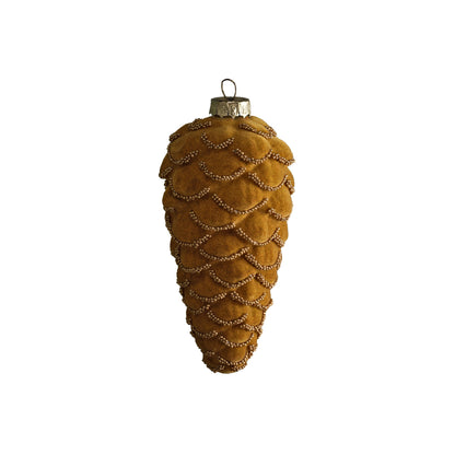 Varde 12.5cm Glass Pinecone Bauble - Amber Yellow Flocked