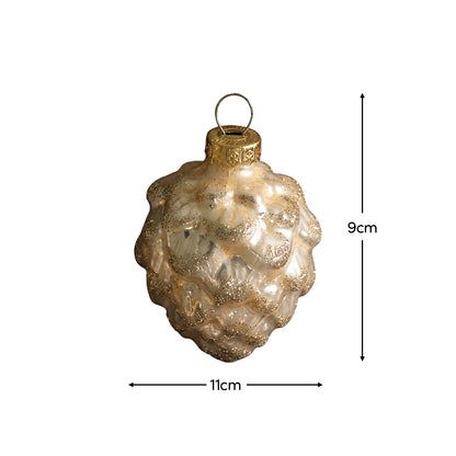 Varde 7cm Glass Pinecone Baubles - Set of 6 - Pearl Gold
