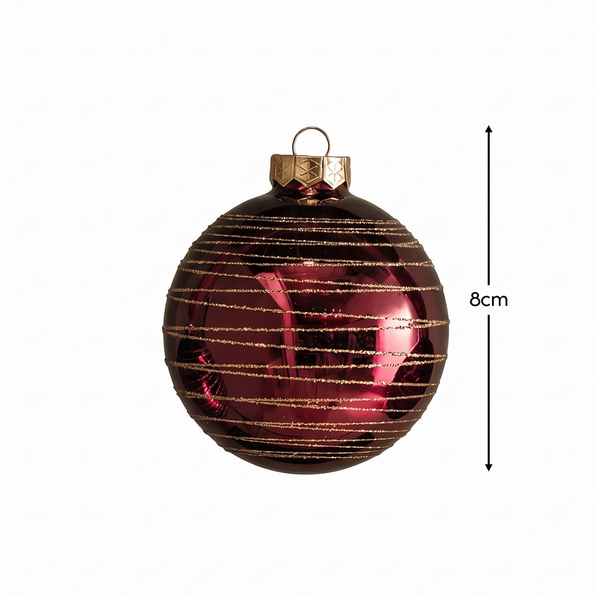 Varde 8cm Glass Round Baubles - Set of 3 - Burgundy Red Swirls