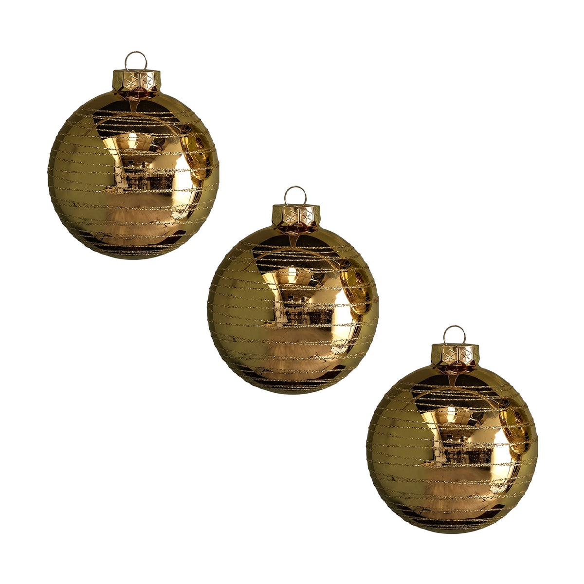 Varde 8cm Glass Round Baubles - Set of 3 - Gold Swirls