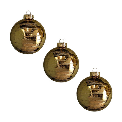 Varde 8cm Glass Round Baubles - Set of 3 - Gold Swirls