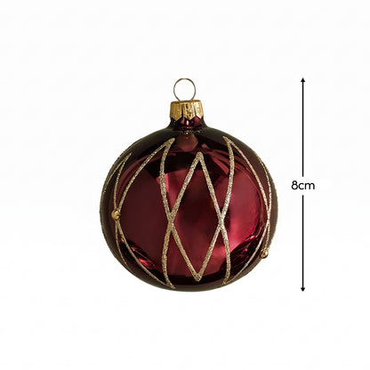 Varde 8cm Glass Round Baubles - Set of 6 - Burgundy Red