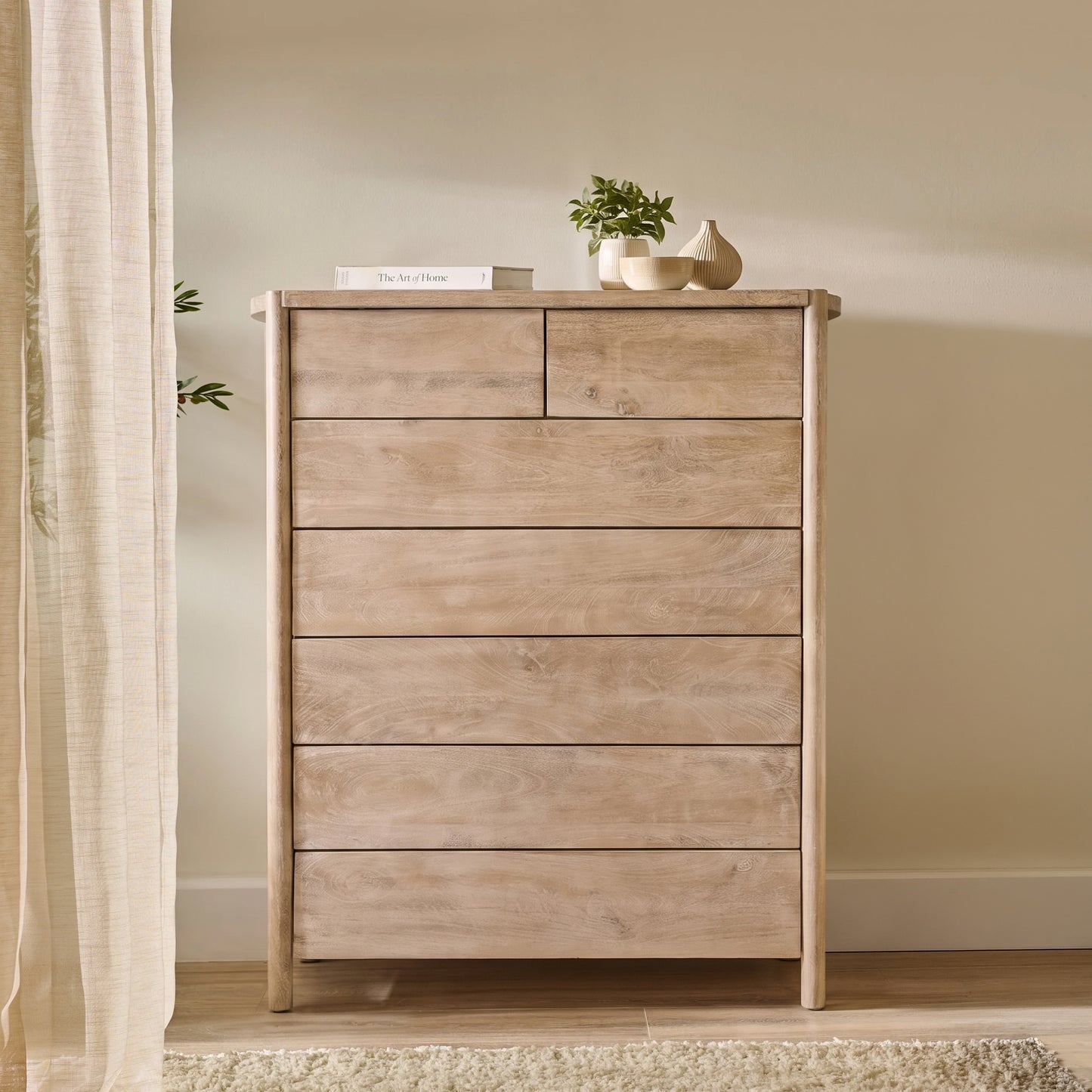 Viola 7 Drawer Tall Boy - Travertine Effect & Chalked Mango Wood - Laura James 