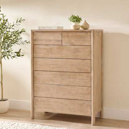 Viola 7 Drawer Tall Boy - Travertine Effect & Chalked Mango Wood - Laura James 